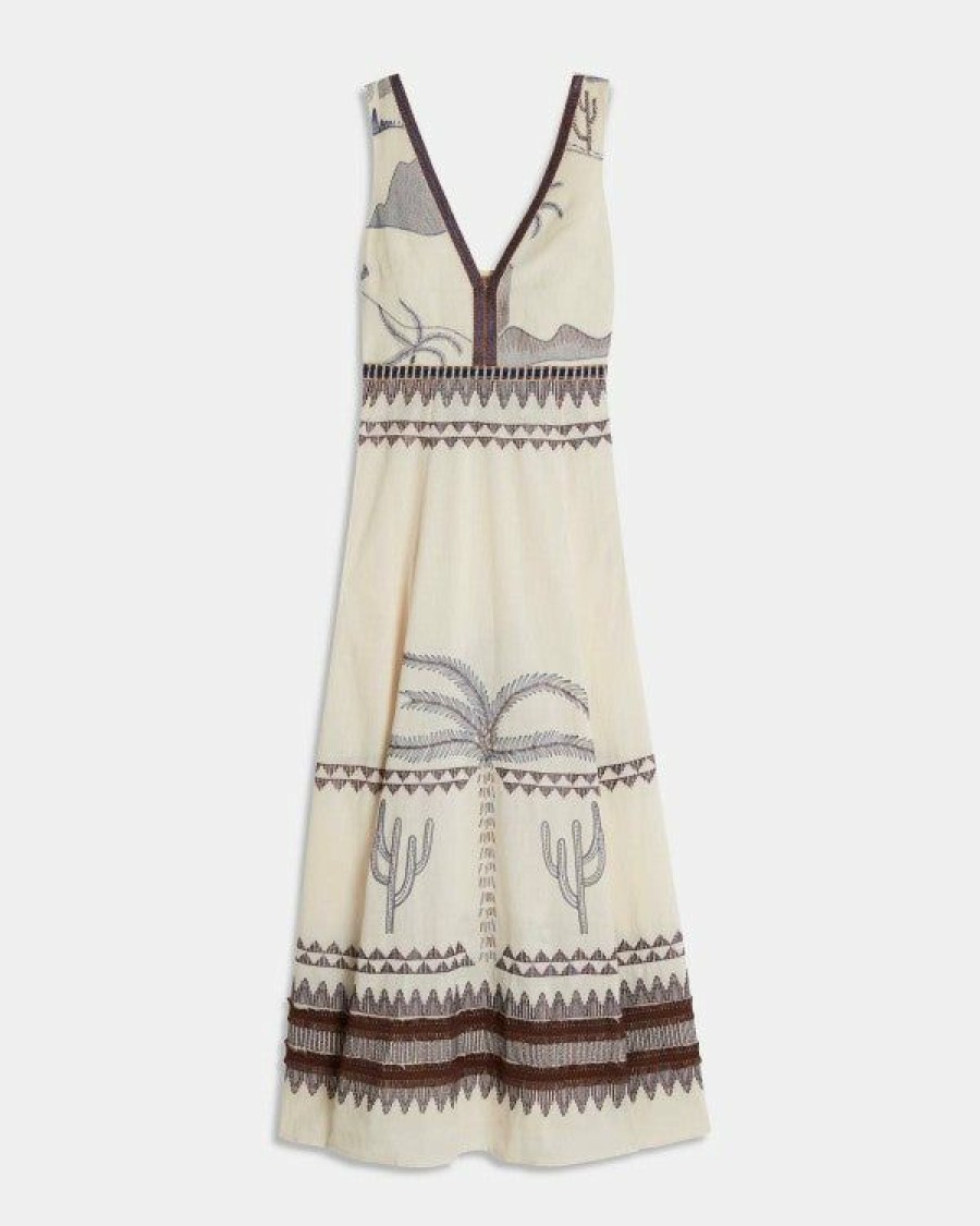 Women Emporio Sirenuse Dresses | Nellie Dress With Desert Embroidery Ivory